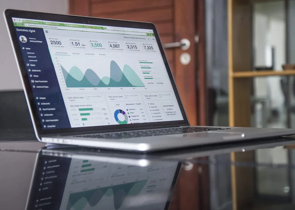 Financial charts and glowing data analytics representing business growth and algorithmic success