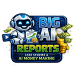 Big AI Reports logo with robot, money, and digital elements for AI case studies.